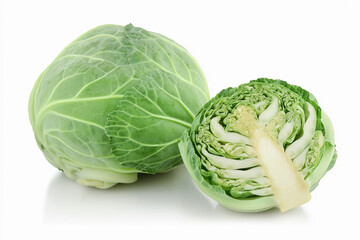 Fototapeta premium Fresh cabbage whole and cut showing its texture