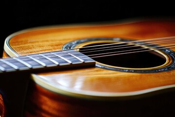 Obraz premium A close-up view of a guitar placed on a table, ideal for music-related or product photography use