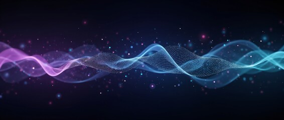 Abstract digital wave background with purple and blue neon lights. Technology stream data visualization. Christmas, New Year, Diwali, cyber Monday and Black Friday tech concept design with copy space