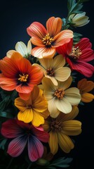Fototapeta premium Colorful bouquet of vibrant flowers in a dark setting showcasing rich textures and details