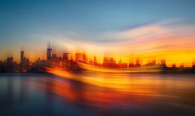 Fototapeta premium Cityscape Motion Blur, Abstract Impression of Urban Sunset Panorama
