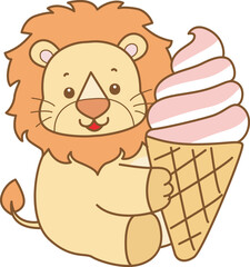 Cute Lion vector icon. Funny baby Lion animal series stock illustration. life of fluffy Lion designs.