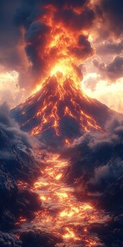 Volc&aacute;n en erupci&oacute;n con explosiones de lava., 