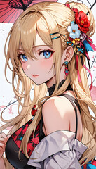 beautiful young anime girl in beautiful red dress outfit