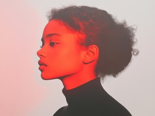 profile of a young woman with red light