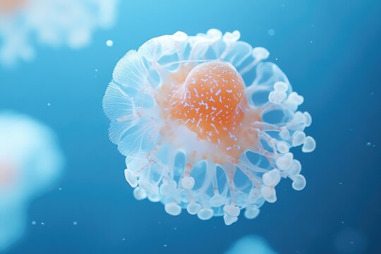 Close-up of a jellyfish in the ocean or sea, suitable for use as a background or design element