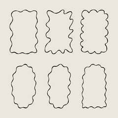 Set Whimsical Sketch Wavy Edges Frames. Scallop Squiggle Wiggle Border Simple Black Line Shape Collection. Hand Drawn Vector Isolated Illustration