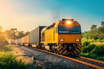 Freight train sunset transport logistics rural