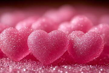 Fototapeta premium Glittery Pink Heart-Shaped Candies for Valentine's Day and Romantic Themes