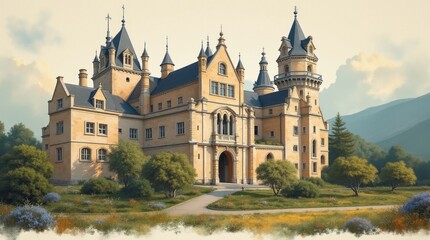 Obraz premium Oil Painting Collage of an Ancient Castle
