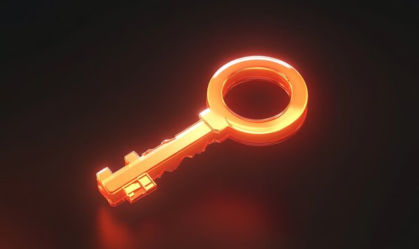 Gleaming golden key casting a radiant glow against dark background