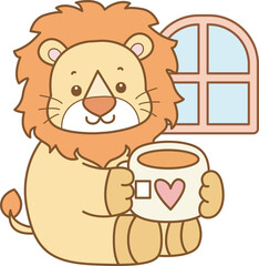 Cute Lion vector icon. Funny baby Lion animal series stock illustration. life of fluffy Lion designs.