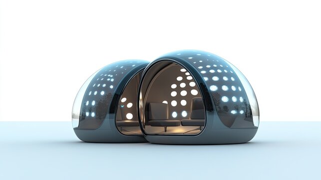 Futuristic relaxation pods, modern design for innovation spaces showcase