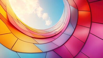 Obraz premium Colorful spiral architecture with sky view.