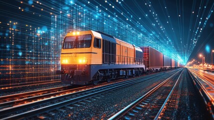 Obraz premium Rail logistics optimization improving supply chain efficiency symbolizing seamless freight management