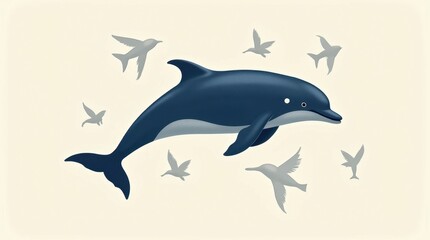 Obraz premium Dolphin Print with Indigo and Cream Colors