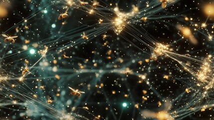 Cybernetic Bees in Futuristic Space
