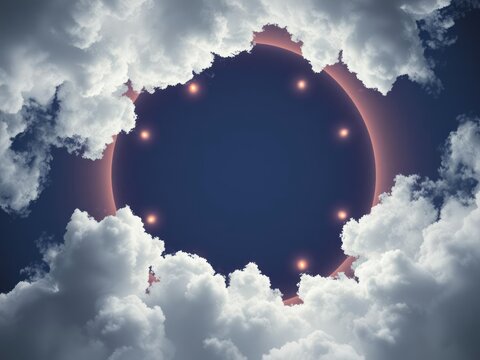 Parhelic circle with multiple bright spots and surrounding clouds, optical illusion, parhelia