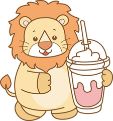 Cute Lion vector icon. Funny baby Lion animal series stock illustration. life of fluffy Lion designs.