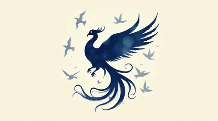 Fototapeta premium Mythical Phoenix Print with White Birds