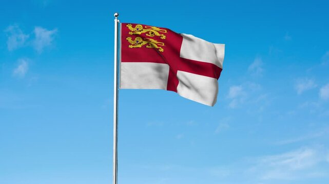 High detailed flag of Sark. National Sark flag. 3D Render.