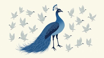 Fototapeta premium Peacock Print with White Birds