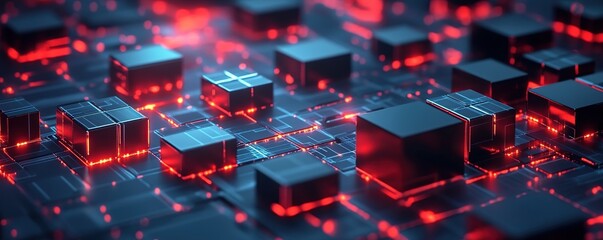 Digital Blocks Illuminate Futuristic Circuitry, Glowing Brightly in Abstract Technology Showcase