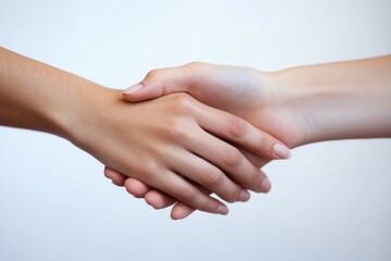 Close-up shot of two individuals shaking hands in agreement or greeting