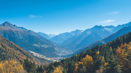 A panoramic view of the Italian Alps with rugged peaks and valleys, showcasing the natural beauty of the region.
