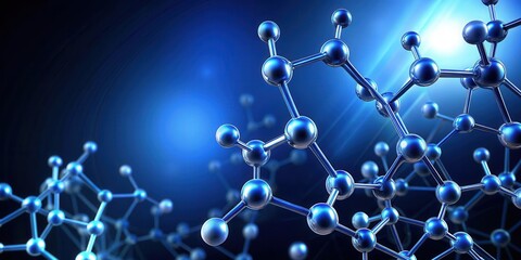 Molecule structure in a dark blue background with bold lines and shapes, abstract structure, complex molecule
