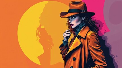 Mysterious Detective in Trench Coat Illustration