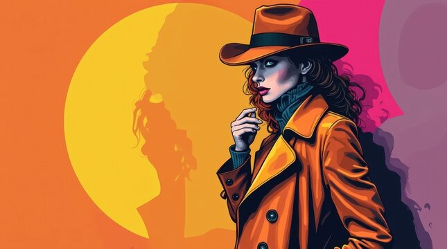 Mysterious Detective in Trench Coat Illustration