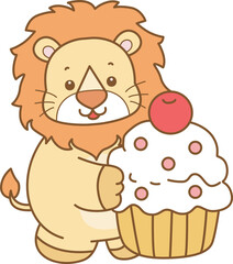 Cute Lion vector icon. Funny baby Lion animal series stock illustration. life of fluffy Lion designs.
