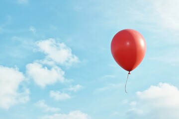 Obraz premium A vibrant red balloon floating against a clear blue sky, symbolizing joy and freedom on a bright, sunny day.
