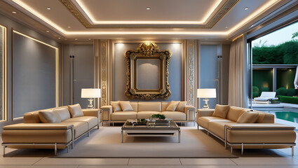 Modern Living Room Interior with ISO A Paper Size Poster Mockup – Elegant 3D Render Design