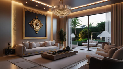 Modern Living Room Interior with ISO A Paper Size Poster Mockup – Elegant 3D Render Design