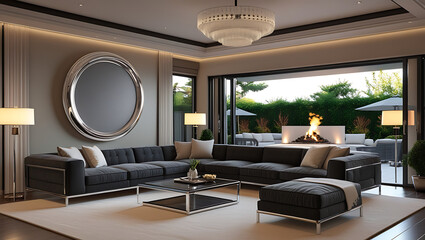 Modern Living Room Interior with ISO A Paper Size Poster Mockup – Elegant 3D Render Design