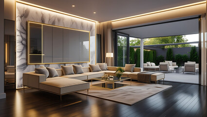 Modern Living Room Interior with ISO A Paper Size Poster Mockup – Elegant 3D Render Design