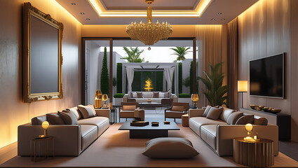 Modern Living Room Interior with ISO A Paper Size Poster Mockup – Elegant 3D Render Design