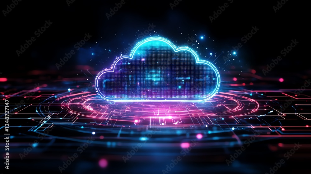 Aufkleber AIpowered cloud computing with secure encrypted data streams, futuristic softwareasaservice interface, highdefinition cyber visuals, scifi tech aesthetics