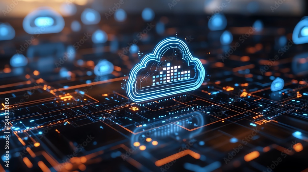 Aufkleber Cloud computing communication network with seamless API connections, futuristic software integration, ultradetailed cyber grid, 8K cinematic rendering
