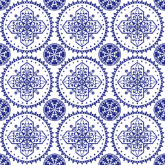 Blue and white porcelain tiles Floral and geometric tile background seamless pattern Ethnic Geometric Ornament Ceramic