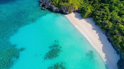 Obraz premium Rocky coastline with crystalclear water, hidden beach cove, nature s raw beauty, unspoiled paradise, perfect for travel and adventure themes