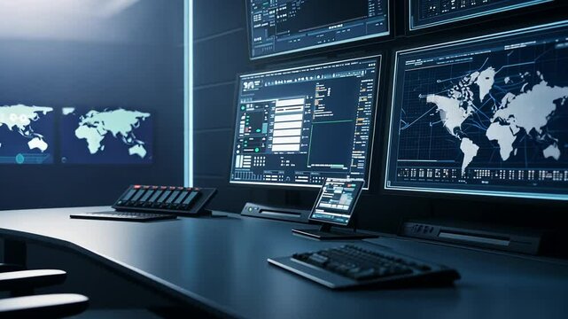 Futuristic control room featuring cutting-edge SCADA system technology in action.