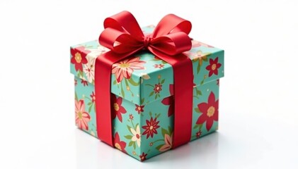 Obraz premium Colorful gift wrapped in red ribbon isolated on white background, packaging, birthday, red ribbon