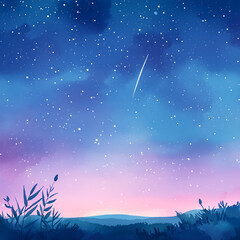  starry night sky with shooting stars watercolor