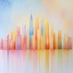 Obraz premium sunrise over a city skyline watercolor