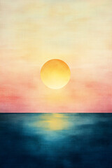  sunrise over tropical island watercolor