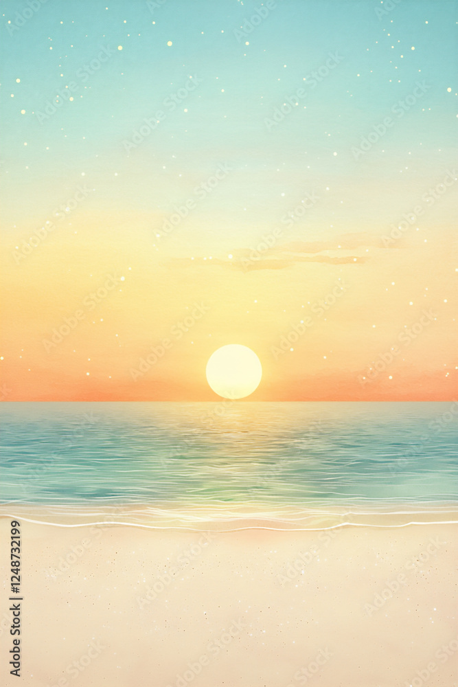 Sticker  sunset over a calm sea watercolor view