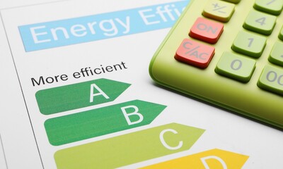 Energy efficiency ratings with calculator . Energy efficiency chart with A rating.Energy efficiency...